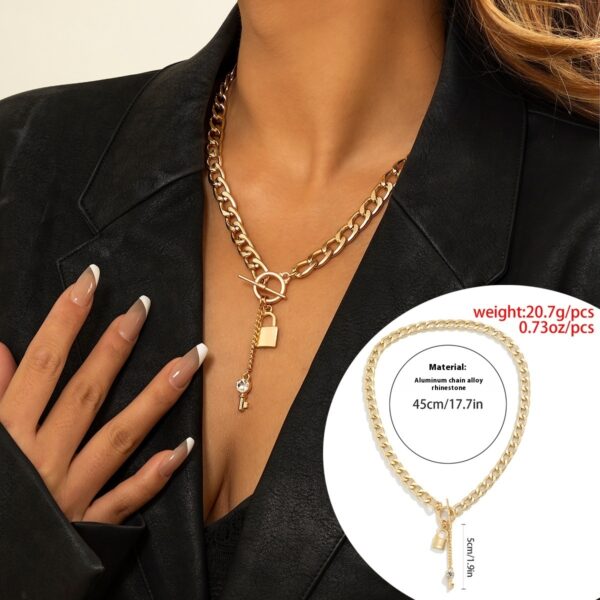 Thick Chain With Shiny Lock And Key Pendant Necklace For Women Trendy Ladies Accessories On The Neck Fashion Jewelry Female - Image 3